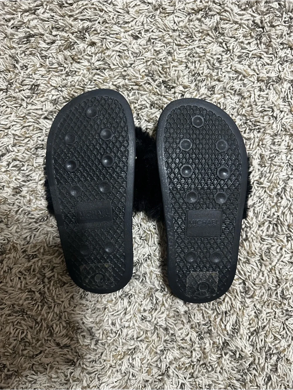Michael Kors Youth Black Faux Fur Slide Sandals